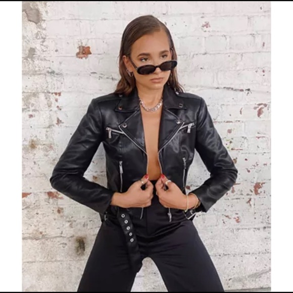 WeWoreWhat Jackets & Blazers - Danielle Bernstein faux-leather moto jacket.